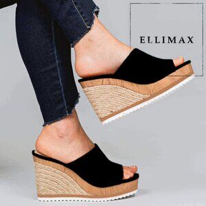 NEW🔥 Peep Toe Woven Espadrille Wedge Heel Sandal
